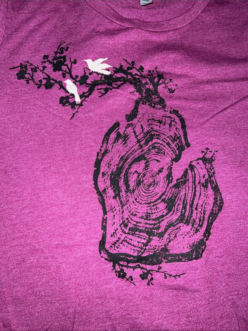 Next Level Apparel Pink Heather Short Sleeve Tee with Tree Ring and Bird Graphic - Picture 4 of 6